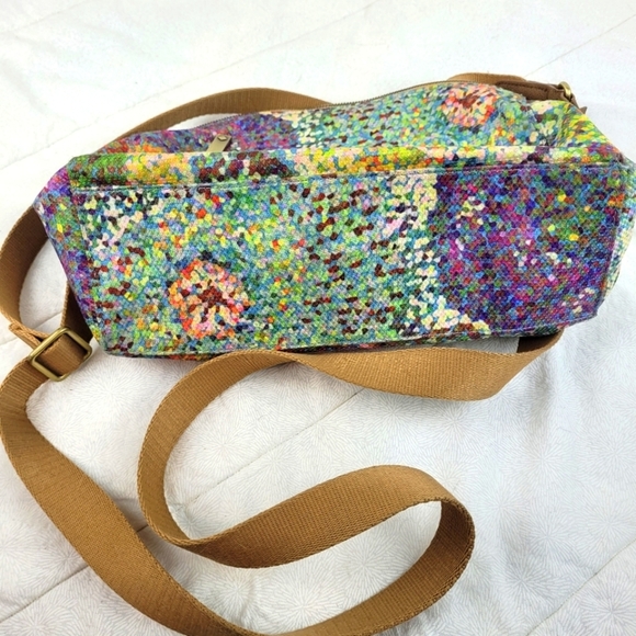 Oilily multi color artsy canvas bag  tan adjustable canvas strap blue pocket OS - Picture 11 of 16